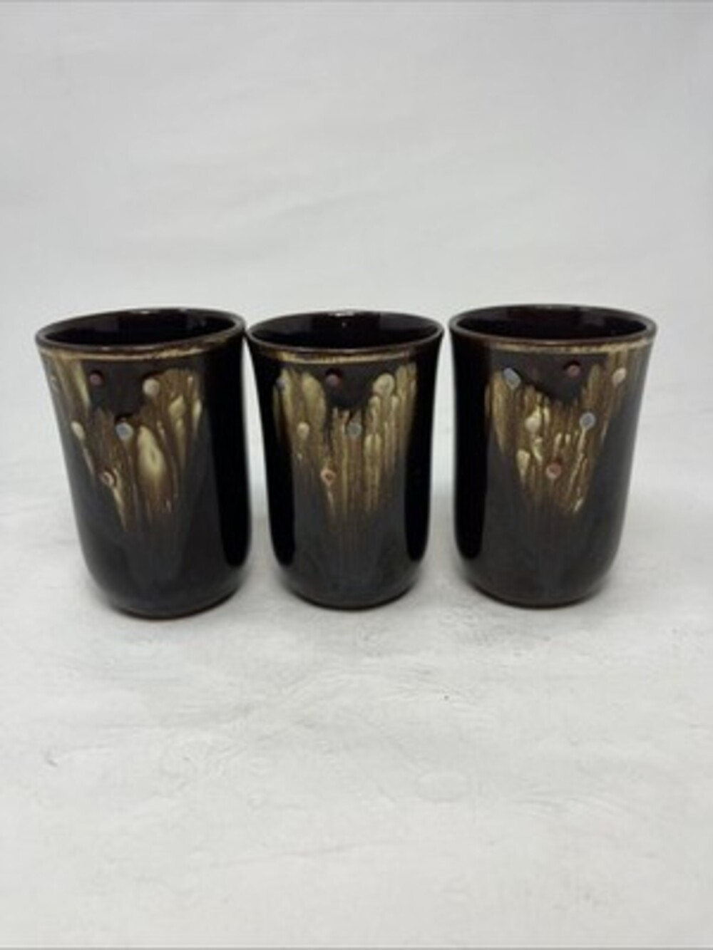 Set Of 3 Vintage Tilso Ceramic made in Japan Tumblers With Drip Glaze Design